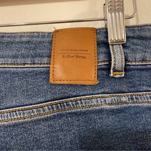 & Other Stories Los Angeles Atelier Blue Asymmetrical Hem Jean Shorts - Picture 6 of 12